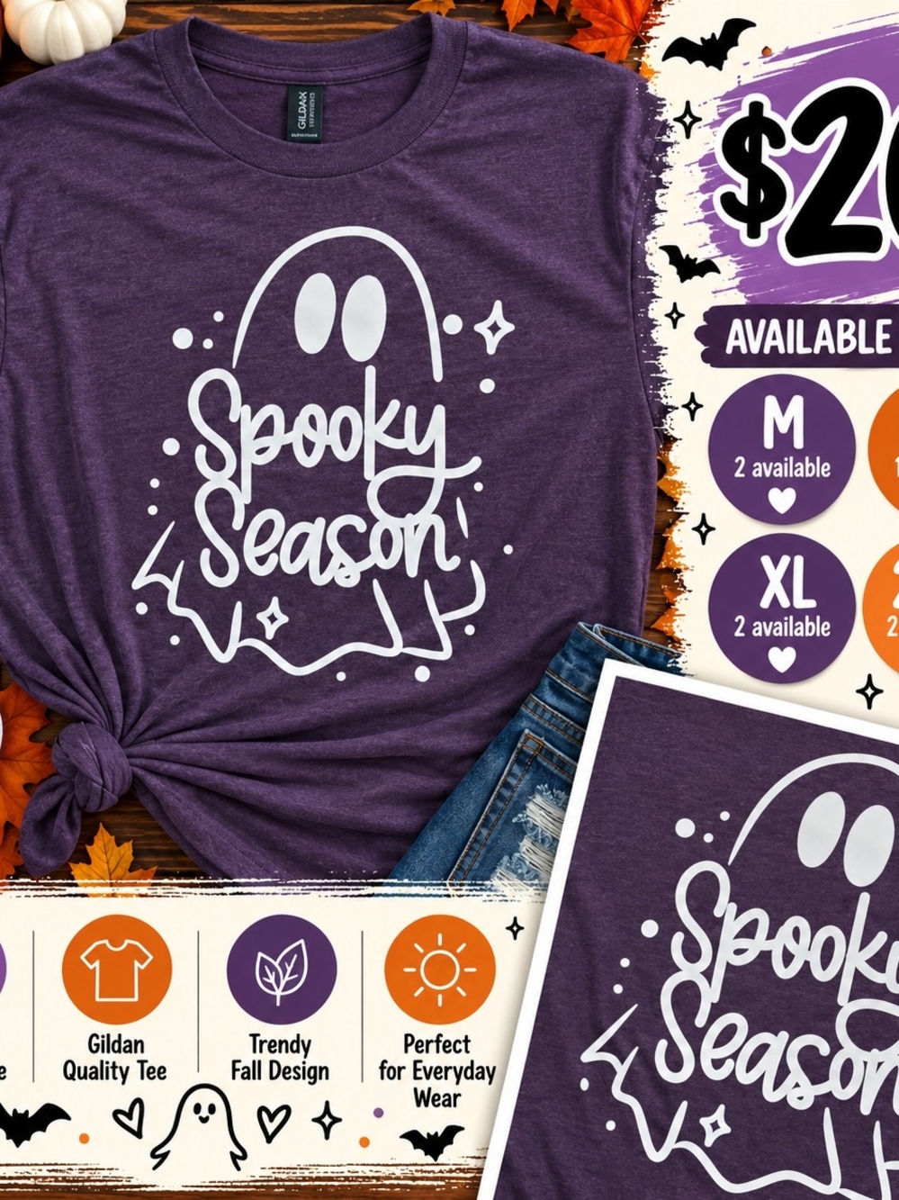 Gildan Purple Halloween Ghost 'Spooky Season' Kids Tee